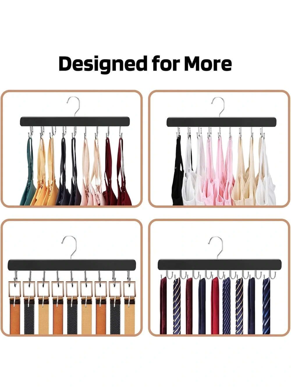 NWT Two Wooden Hangers with 18 Foldable Hooks each, 360° Rotating Design